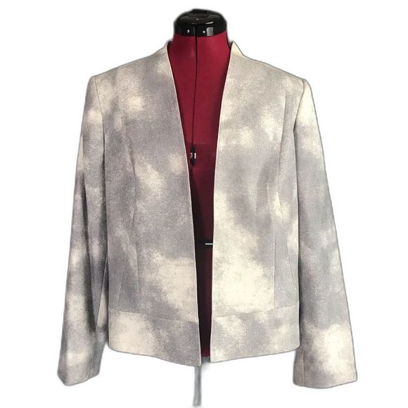 Tahari ASL Blazer Women’s Size 14 Grey Open Front Long Sleeve Shoulder Pads - Picture 7 of 8
